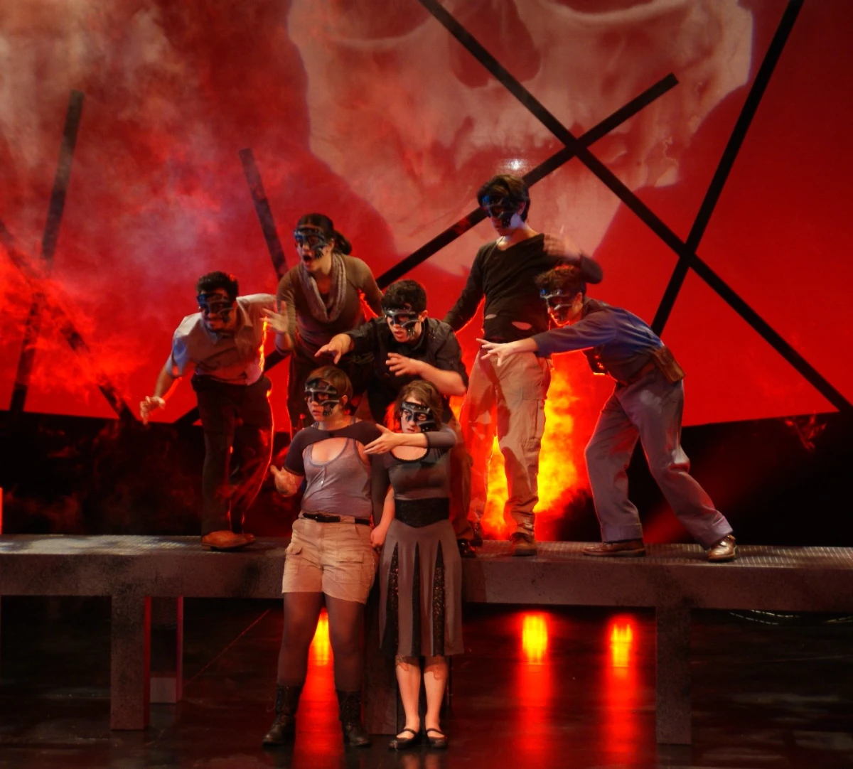 The Ghost of Hamlet's father was played by a chorus that wore stylized skull masks.